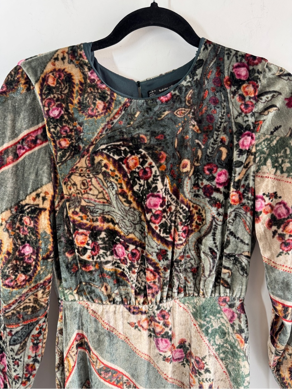 Zara Trafaluc Velvet Midi Dress Paisley Floral Boho Small Whimisgoth Fairy Fall - Picture 2 of 13